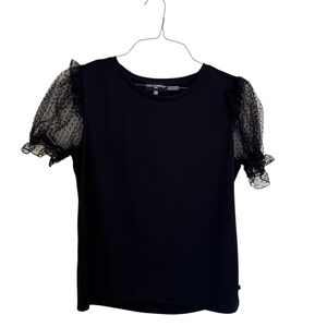 Karl Lagerfeld Black Blouse with Sheer Polka Dot Sleeves